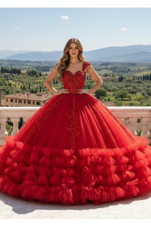 PQ1107<br/>Ruffled hem quince dress