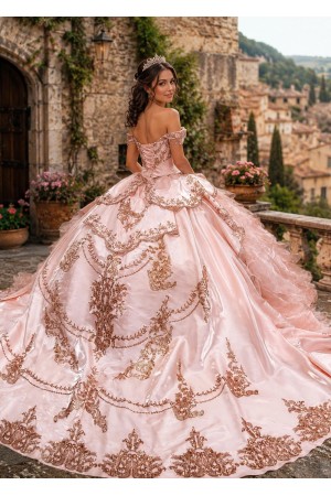 PQ1114-L<br/>Romantic off-the-shoulder neckline with Layered tiered overskirt